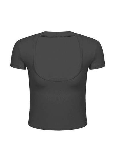 Dark Grey Basic Crop Tee with U Neck