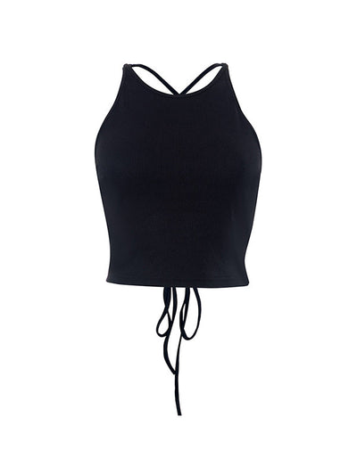 Black Sexy Back Lace Up Tank Top