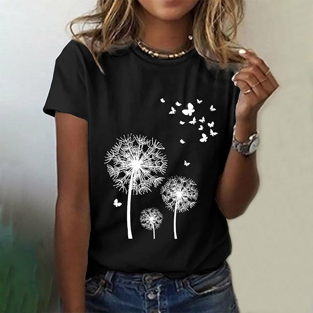 Casual T-Shirt Met Paardenbloemprint