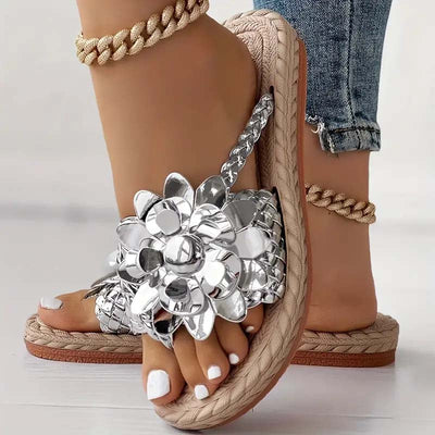 Decoratieve Platte Pantoffels Met 3D-Bloemen