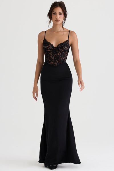 Bentlee - Elegante Zwarte korset Maxi Jurk