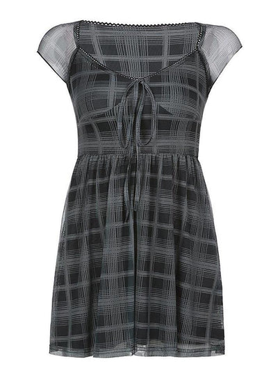 Black Y2K Checkered Swing Mini Dress