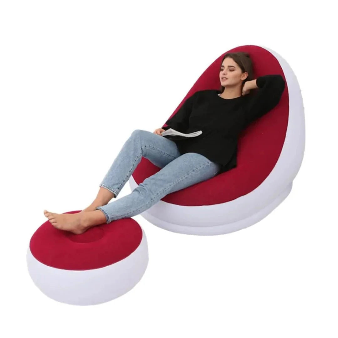 ComfortCraze™ | Opblaasbare Loungebank + Poef