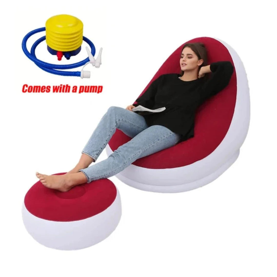 ComfortCraze™ | Opblaasbare Loungebank + Poef