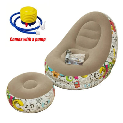 ComfortCraze™ | Opblaasbare Loungebank + Poef