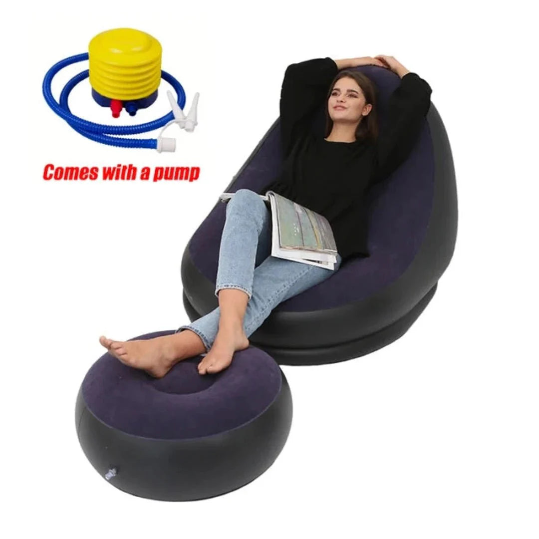 ComfortCraze™ | Opblaasbare Loungebank + Poef