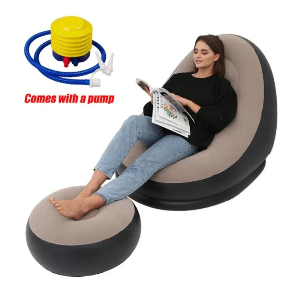 ComfortCraze™ | Opblaasbare Loungebank + Poef