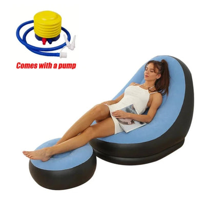 ComfortCraze™ | Opblaasbare Loungebank + Poef