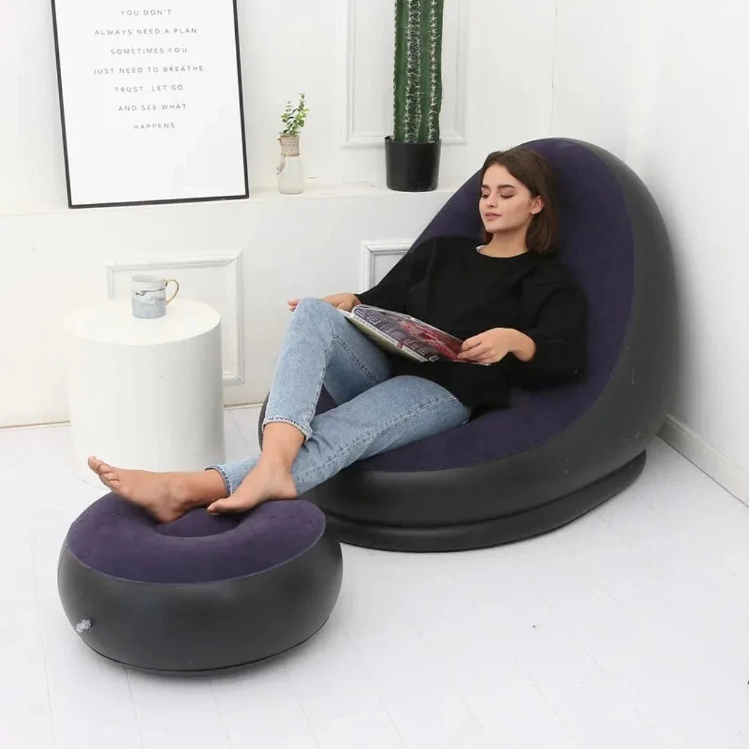 ComfortCraze™ | Opblaasbare Loungebank + Poef