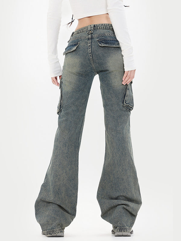 Retro Workwear Narrow Version Cargo Flare Jeans