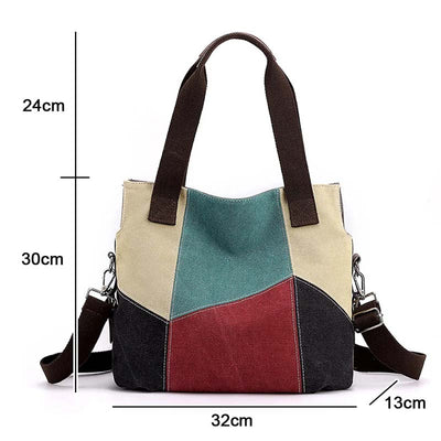 Vintage Contrasterende Canvas Tas