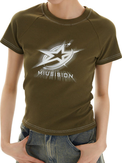 Green Y2K Star Print Short Sleeve Tee