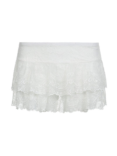 White Vintage Low Waist Versatile A-Line Mini Skirt