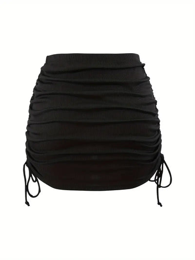 Black Vintage Drawstring Tie Side Beach Skirt