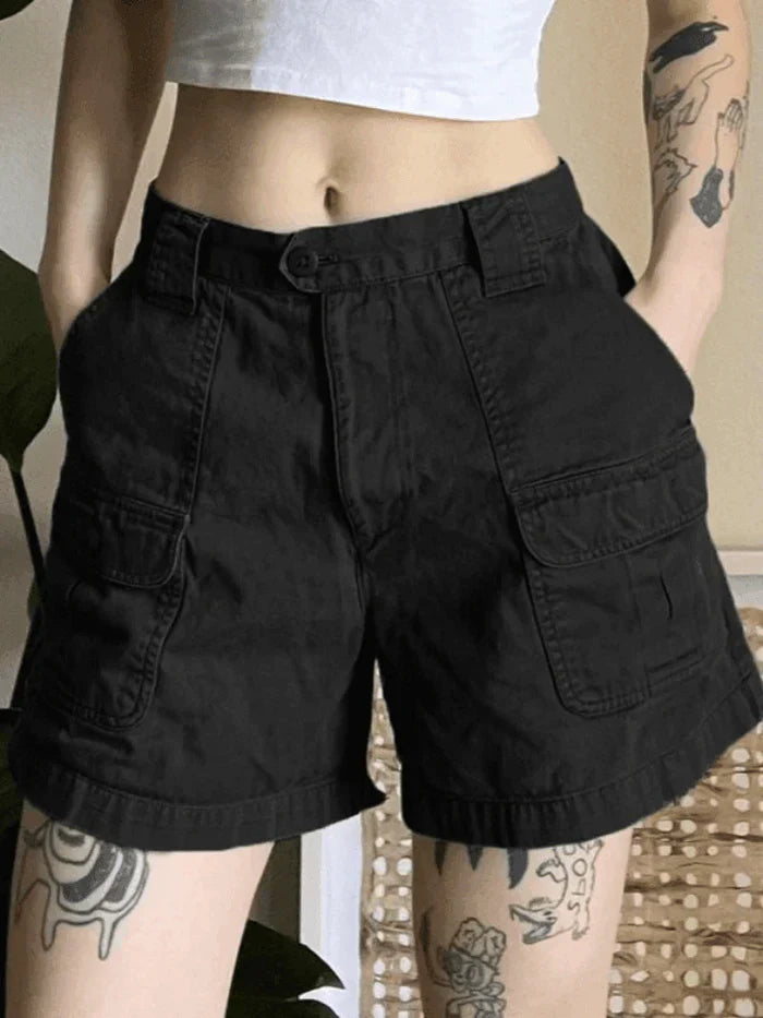 Black Classic Denim Straight Leg Cargo Shorts