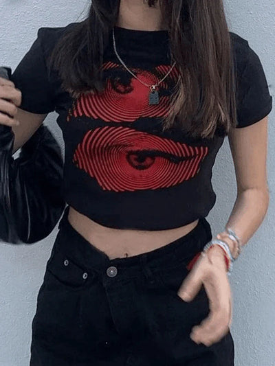 Black Y2K Eye Print Baby Crop Top