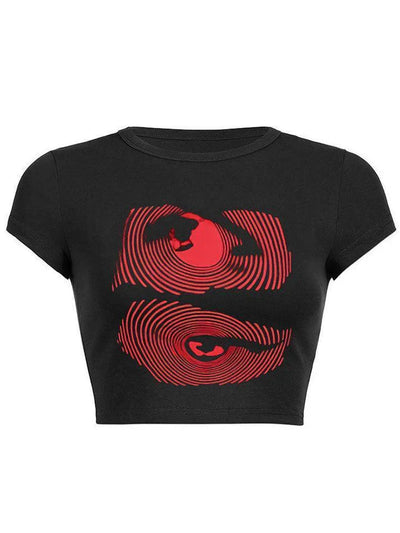 Black Y2K Eye Print Baby Crop Top