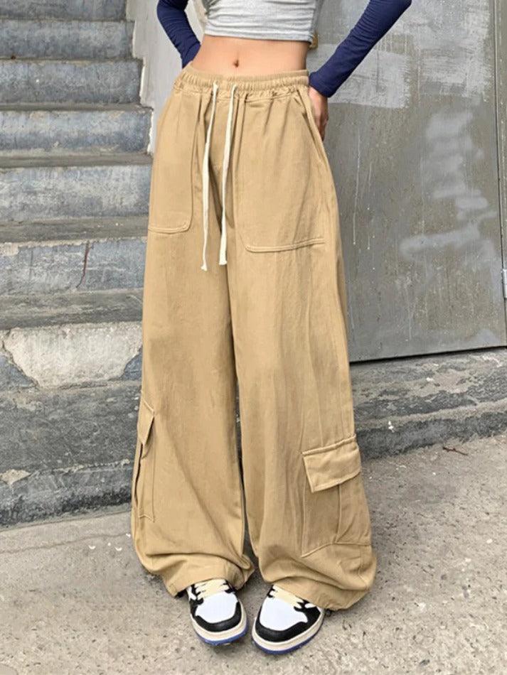 Vintage Drawstring Baggy Cargo Pants with Big Pockets