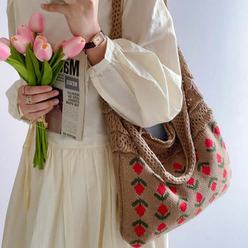 Casual Gebreide Tas Met Bloemen