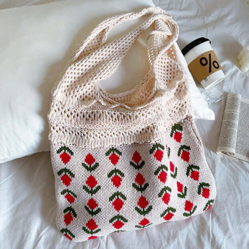 Casual Gebreide Tas Met Bloemen