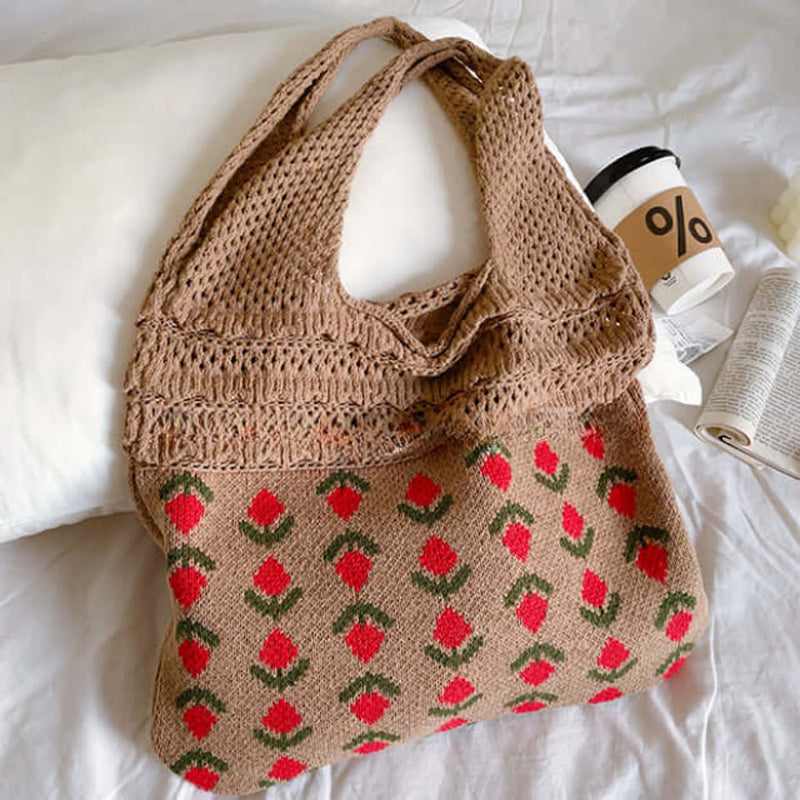 Casual Gebreide Tas Met Bloemen