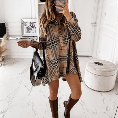 Ginevra™ -  Mini Jurk, Oversized Blouse- Plaid