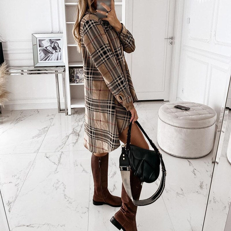 Ginevra™ -  Mini Jurk, Oversized Blouse- Plaid