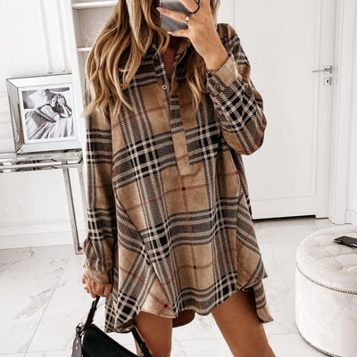 Ginevra™ -  Mini Jurk, Oversized Blouse- Plaid