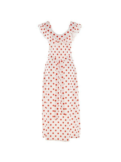 Off Shoulder Waist Ruffled Polka Dot Dress