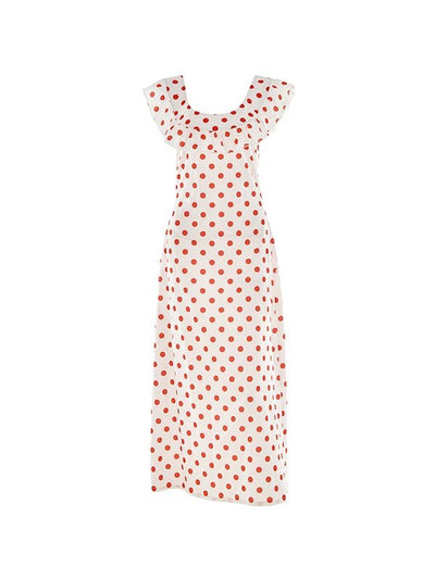 Off Shoulder Waist Ruffled Polka Dot Dress