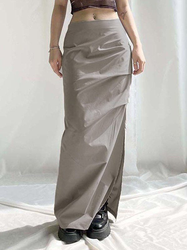 Grey Y2K Ruched Split Y2K Long Skirt