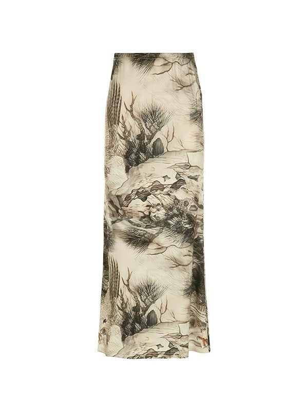 Vintage Low Rise Shift Midi Skirts with Print