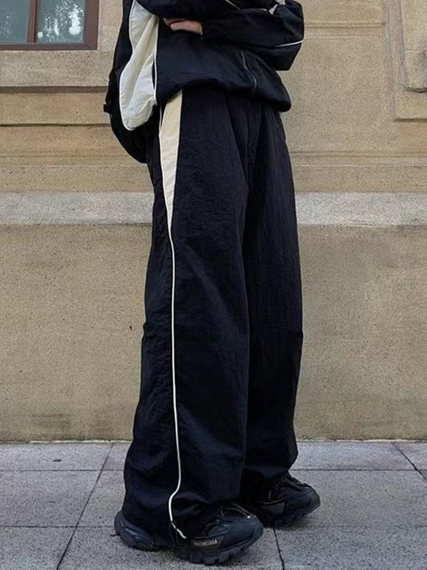 Contrast Color Retro Paneled Baggy Parachute Pants