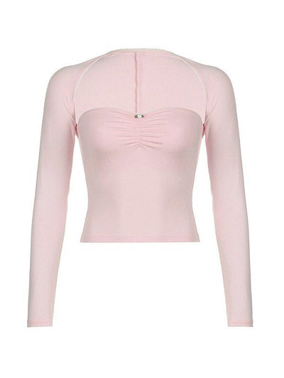 Pink Y2K Long Sleeve Bow Bolero Top & Tube Top Set