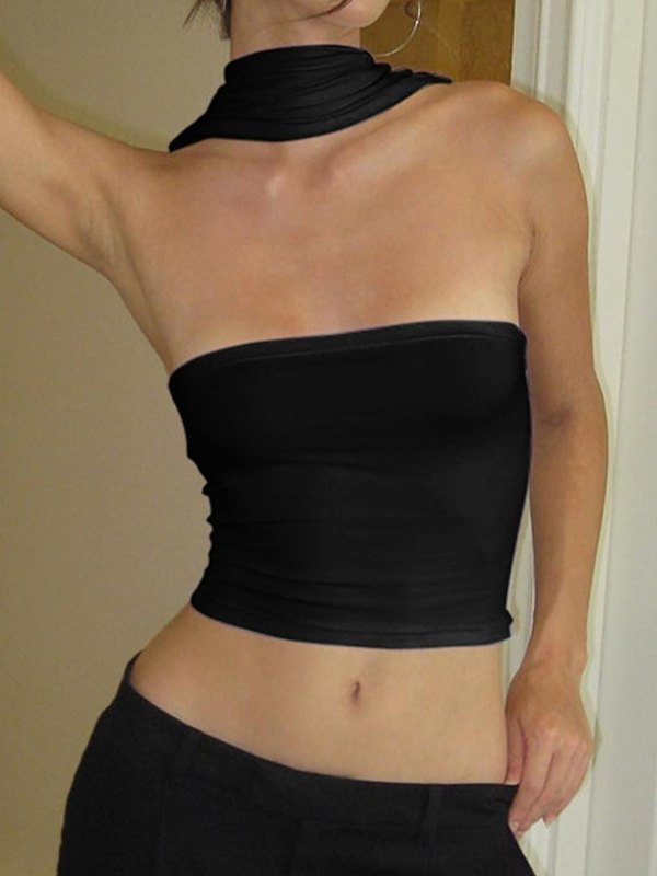 Black Halter Strap Bandeau Top