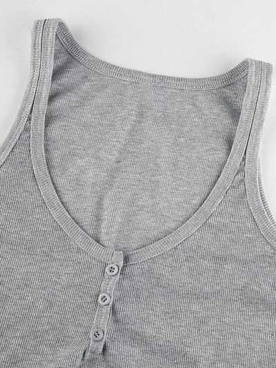 Grey Vintage Buttoned Rib Crop Tank Top