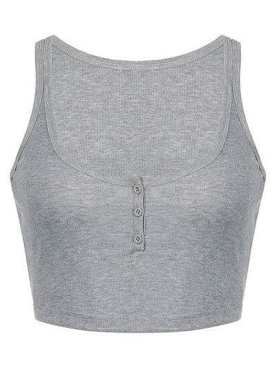 Grey Vintage Buttoned Rib Crop Tank Top