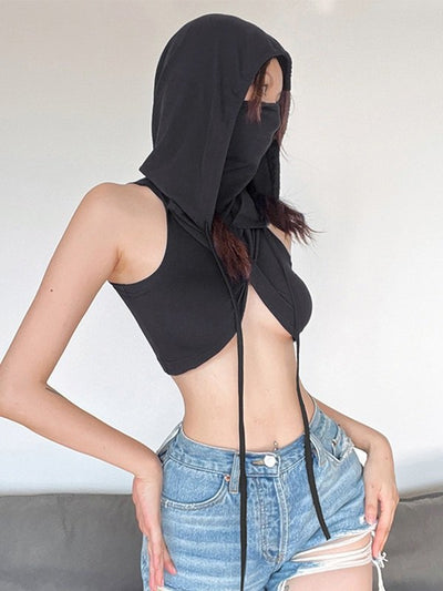 Wasteland Bandana Design Cropped Tank Top with Hood