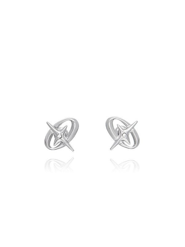 Silver Y2K Oval Star Pattern Earrings