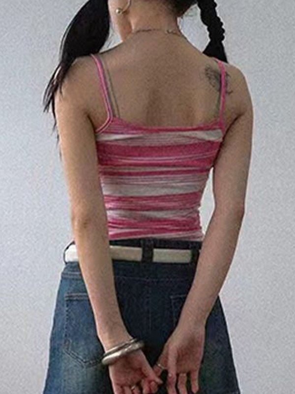 Pink Y2K Striped Crop Cami Top