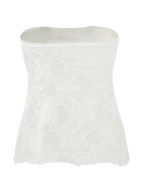 White Flower Lace Stitching Bandeau Top