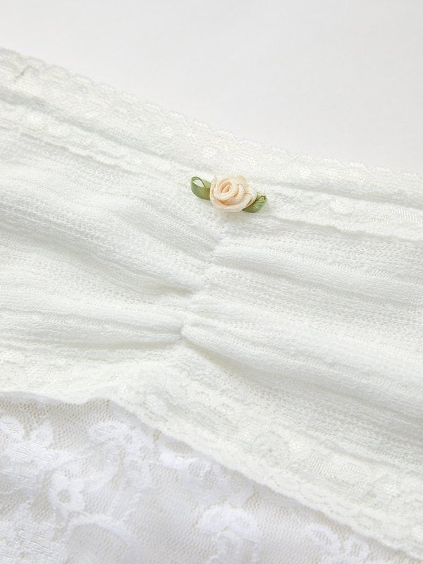 White Flower Lace Stitching Bandeau Top