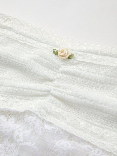 White Flower Lace Stitching Bandeau Top