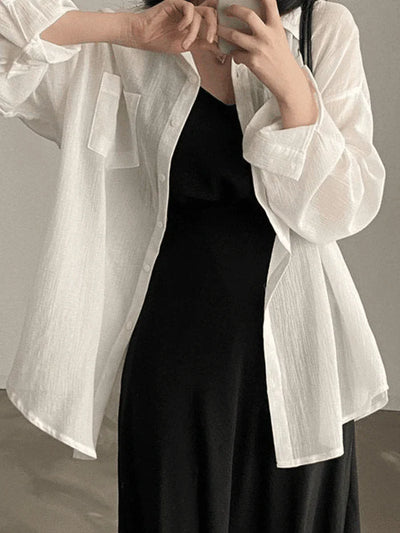 White Classic Lightweight Sheer Long Sleeve Blouse