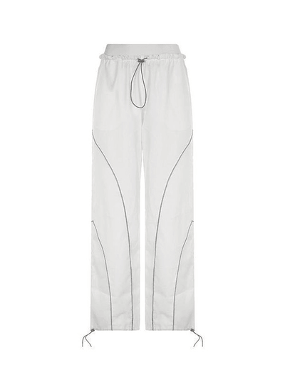 White Hip Hop Pintuck Detail Straight Leg Pants