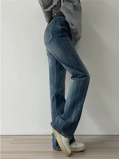 Blue Vintage Versatile Slim Flare Jeans with High Waist