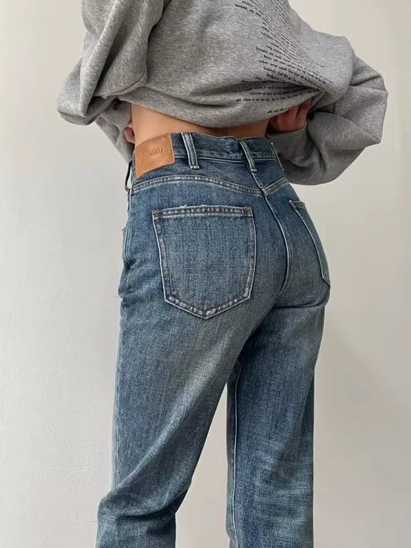 Blue Vintage Versatile Slim Flare Jeans with High Waist