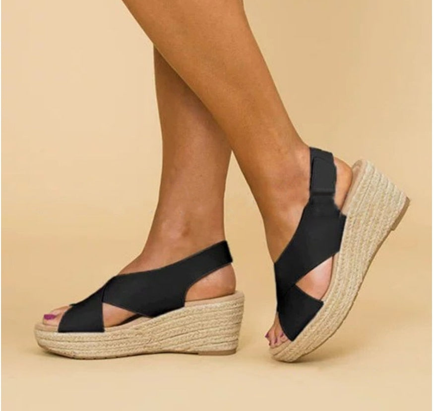 Ariel - Knisperend wit lederen Espadrille sleehakken met gevlochten jute hakken