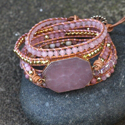 Bohemen Roze Natuursteen Armband