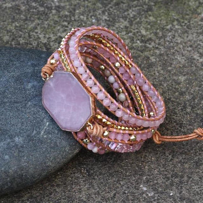 Bohemen Roze Natuursteen Armband